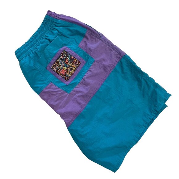 Vintage 80s Swim Trunks Shorts Converse Magic Johnson Collab L Teal Purple Lined - Picture 13 of 14